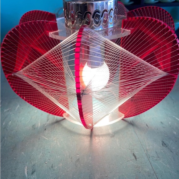 Vintage light fixture hanging red acrylic string atomic Paul Secon style - Picture 7 of 8